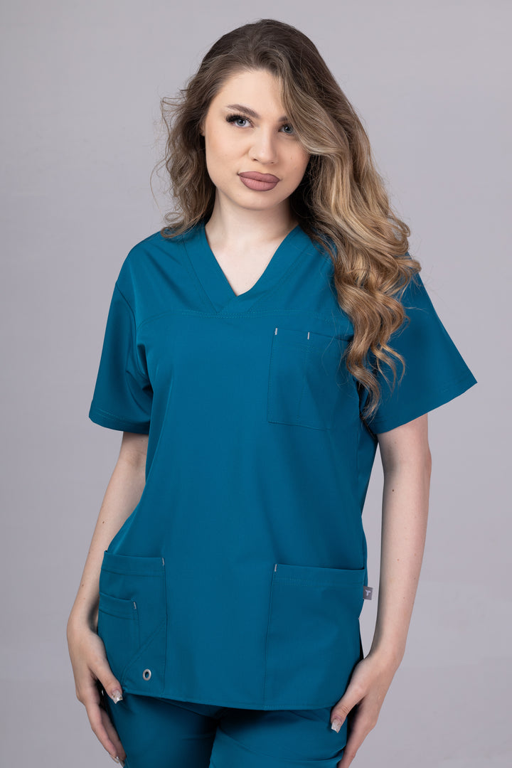 Costum Medical Premium TAG Stellar | Uniforma Medicala Unisex Poly Spandex | PacificBlue