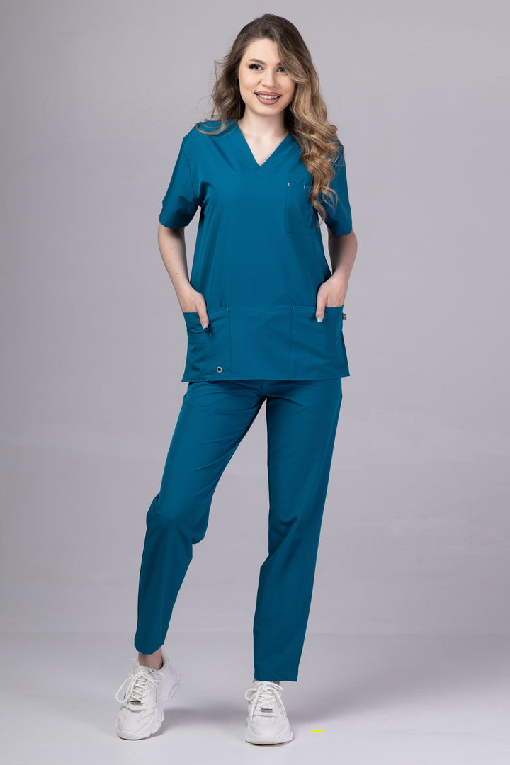 Costum Medical Premium TAG Stellar | Uniforma Medicala Unisex Poly Spandex | PacificBlue