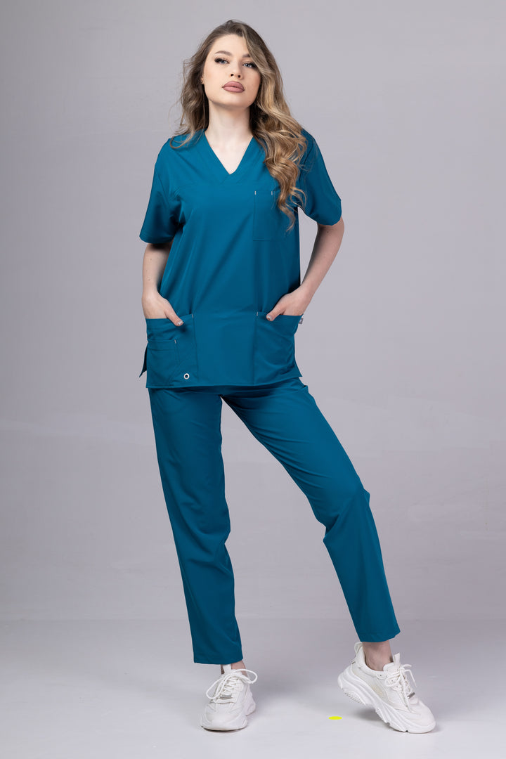 Costum Medical Premium TAG Stellar | Uniforma Medicala Unisex Poly Spandex | PacificBlue
