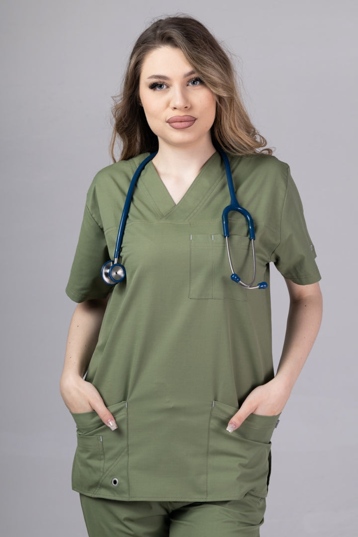 Costum Medical Premium TAG Stellar | Uniforma Medicala Unisex Poly Spandex | Kaki