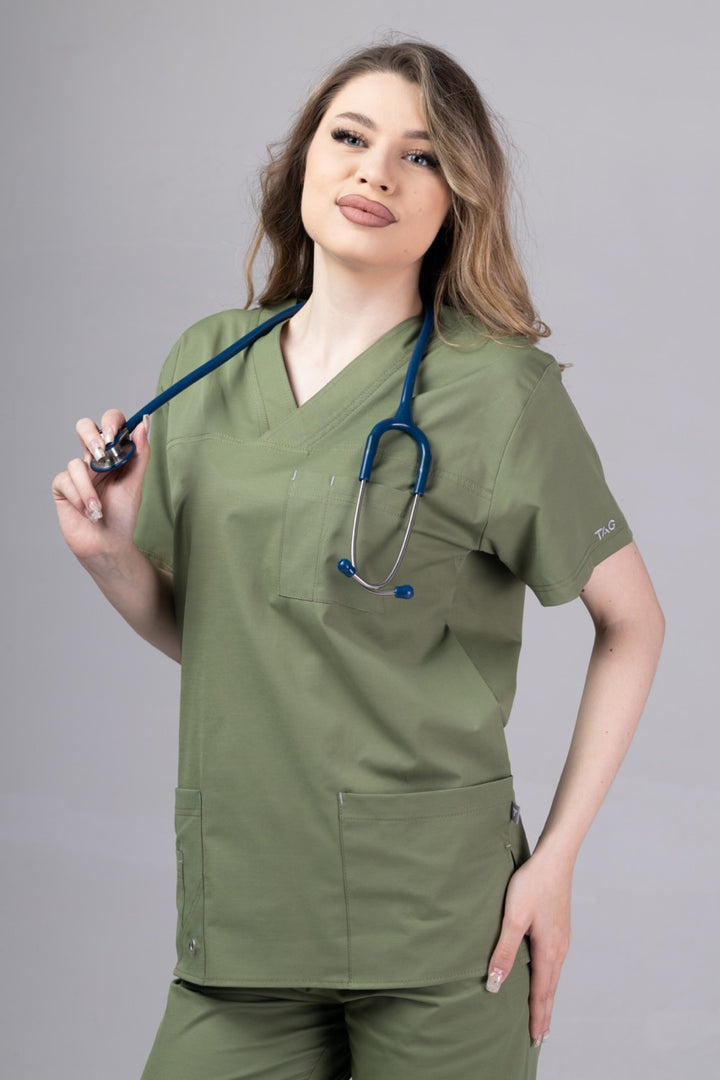 Costum Medical Premium de dama TAG Cool | Uniforma Medicala de vara | Kaki