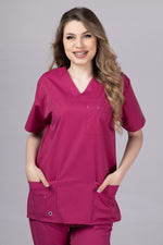 Încărcați imaginea în vizualizatorul Galerie, Costum Medical de dama TAG Premium Unisex | Uniforma Medicala Unisex Cotton Stretch | Zmeura