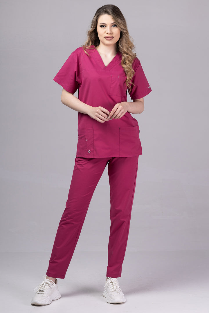 Costum Medical de dama TAG Premium Unisex | Uniforma Medicala Unisex Cotton Stretch | Zmeura