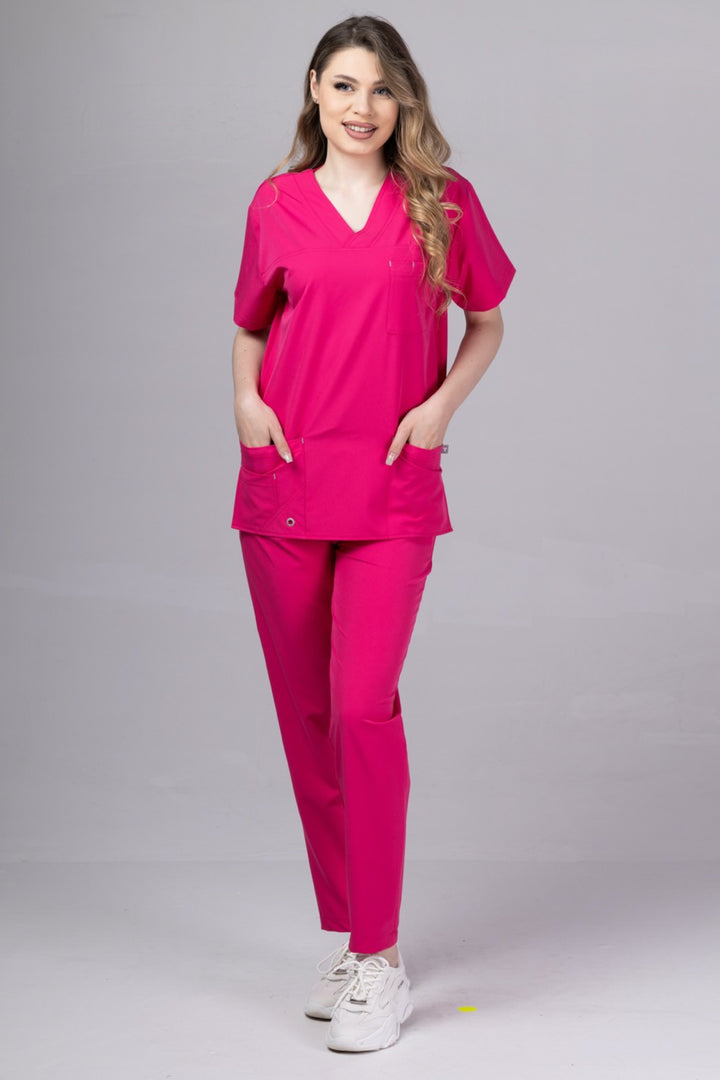Costum Medical Premium TAG Stellar | Uniforma Medicala Unisex Poly Spandex | Ciclam