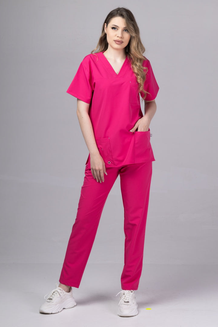 Costum Medical Premium TAG Stellar | Uniforma Medicala Unisex Poly Spandex | Ciclam