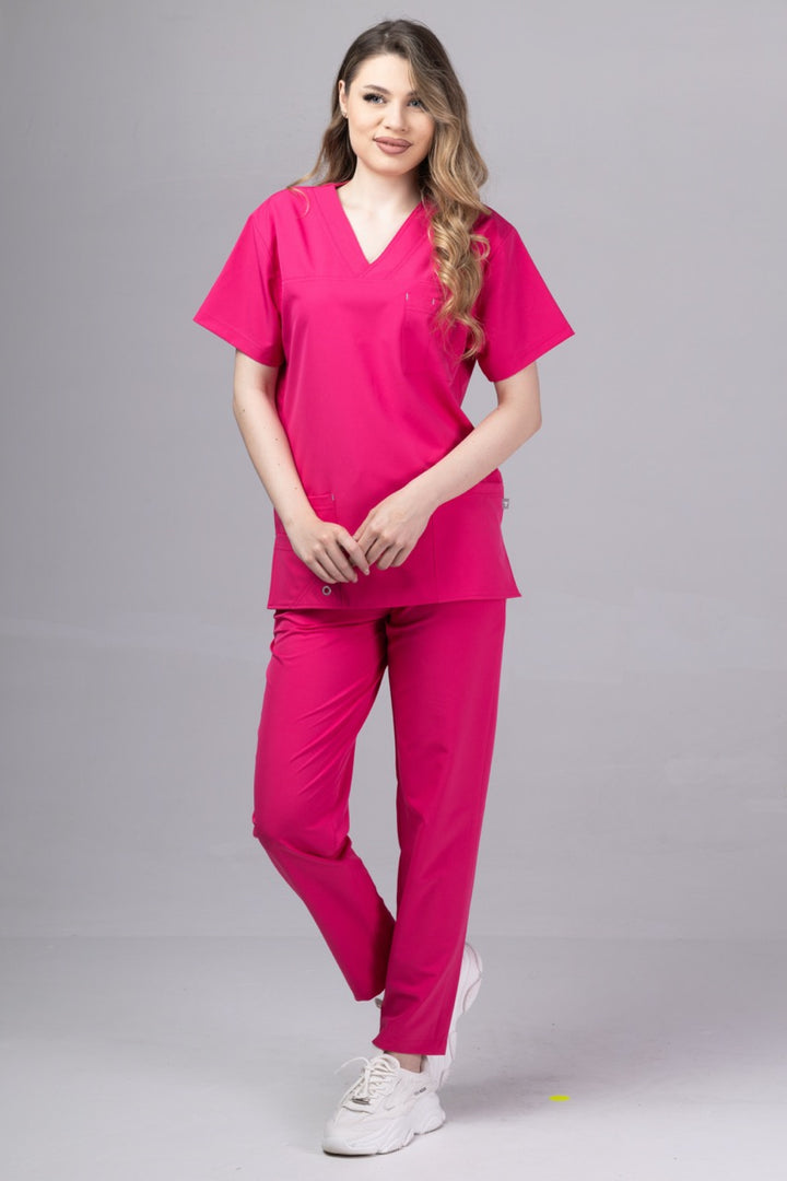 Costum Medical Premium TAG Stellar | Uniforma Medicala Unisex Poly Spandex | Ciclam