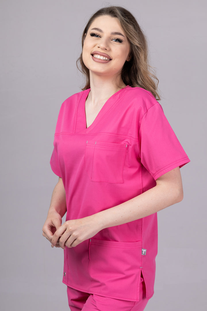 Costum Medical Premium de dama TAG Cool | Uniforma Medicala de vara | Ciclam