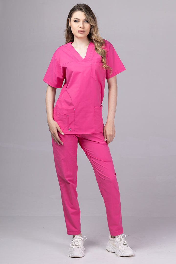 Costum Medical Premium de dama TAG Cool | Uniforma Medicala de vara | Ciclam