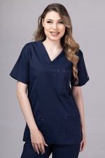 Încărcați imaginea în vizualizatorul Galerie, Costum Medical Premium de dama TAG Cool | Uniforma Medicala de vara | Bleumarin