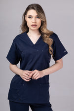 Încărcați imaginea în vizualizatorul Galerie, Costum Medical Premium de dama TAG Cool | Uniforma Medicala de vara | Bleumarin