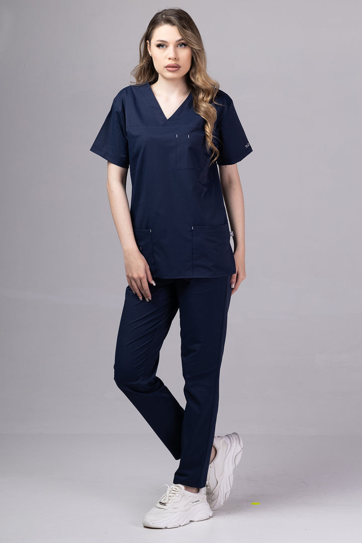 Costum Medical de dama TAG Premium Unisex | Uniforma Medicala Unisex Cotton Stretch | Bleumarin