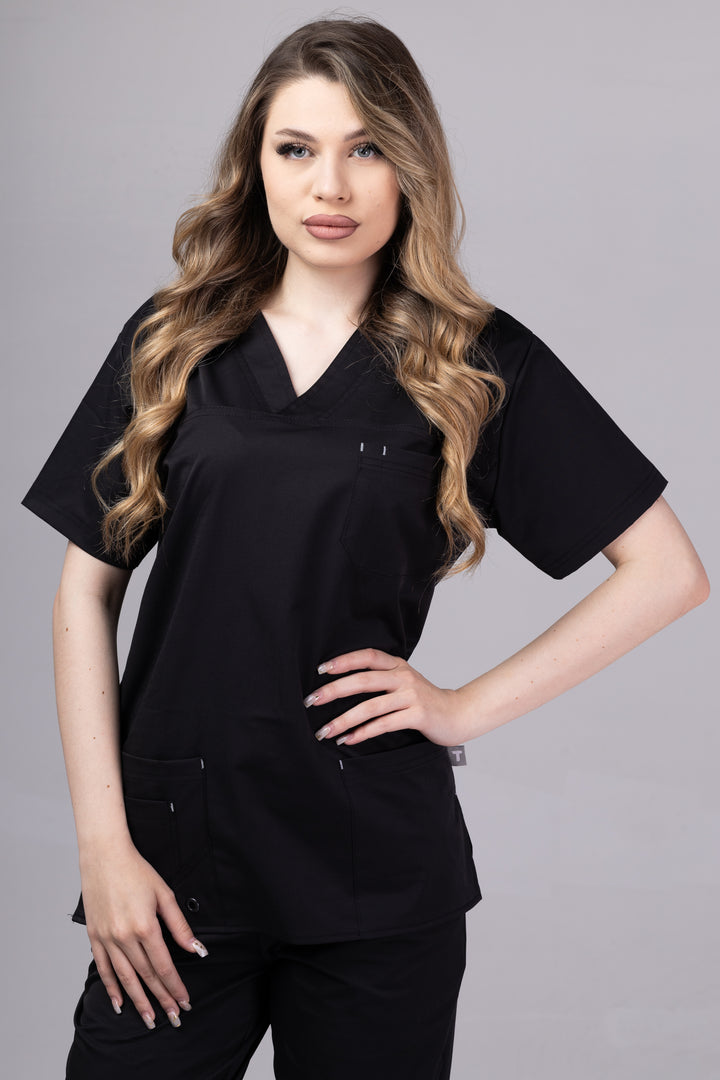 Costum Medical Premium TAG Stellar | Uniforma Medicala Unisex Poly Spandex | Negru