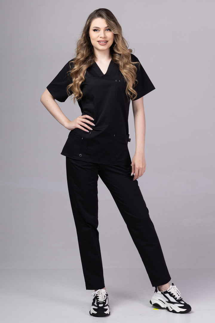 Costum Medical Premium TAG Stellar | Uniforma Medicala Unisex Poly Spandex | Negru