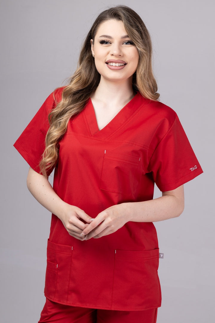Costum Medical Premium de dama TAG Cool | Uniforma Medicala de vara | Rosu