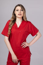 Încărcați imaginea în vizualizatorul Galerie, Costum Medical Premium de dama TAG Cool | Uniforma Medicala de vara | Rosu