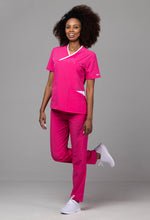 Încărcați imaginea în vizualizatorul Galerie, Costum Medical Premium de dama TAG Onyx | Uniforma Medicala Poly Spandex | Ciclam cu paspoal Alb