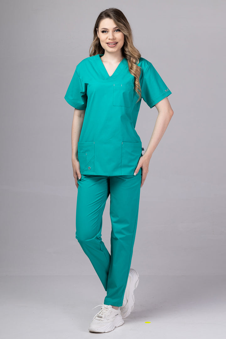 Costum Medical de dama TAG Premium Unisex | Uniforma Medicala Unisex Cotton Stretch | Verde Chirurgical