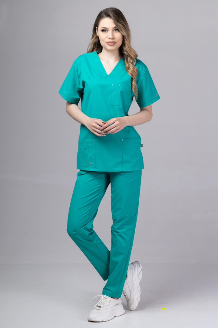 Costum Medical Premium TAG Stellar | Uniforma Medicala Unisex Poly Spandex | Verde Chirurgical