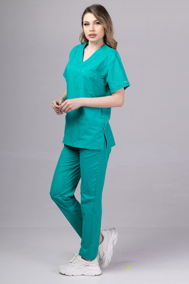 Costum Medical de dama TAG Premium Unisex | Uniforma Medicala Unisex Cotton Stretch | Verde Chirurgical