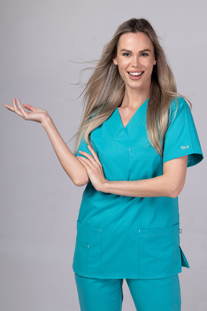 Costum Medical de dama TAG Premium Unisex | Uniforma Medicala Unisex Cotton Stretch | Turcoaz