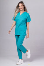 Încărcați imaginea în vizualizatorul Galerie, Costum Medical Premium de dama TAG Cool | Uniforma Medicala de vara | Turcoaz