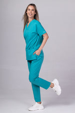 Încărcați imaginea în vizualizatorul Galerie, Costum Medical Premium de dama TAG Cool | Uniforma Medicala de vara | Turcoaz