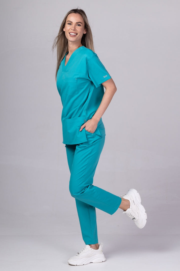 Costum Medical Premium de dama TAG Cool | Uniforma Medicala de vara | Turcoaz
