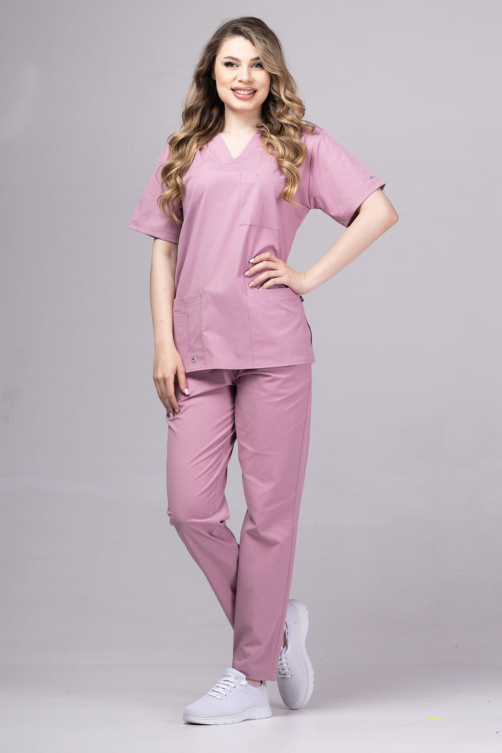 Costum Medical Premium de dama TAG Cool | Uniforma Medicala de vara | Dusty Rose