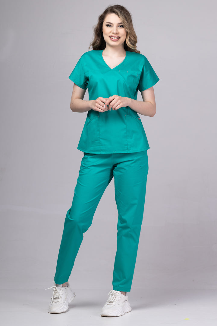 Costum Medical Premium TAG Ambra | Uniforma Medicala Feminina Cotton Stretch | Verde Chirurgical