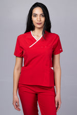 Încărcați imaginea în vizualizatorul Galerie, Costum Medical Premium de dama TAG Onyx | Uniforma Medicala Poly Spandex | Rosu cu paspoal Alb