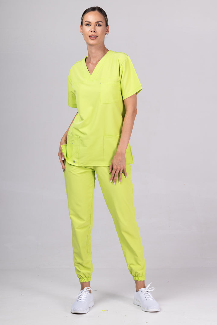 Costum Medical Premium TAG Stellar | Uniforma Medicala Unisex Poly Spandex | Green Apple