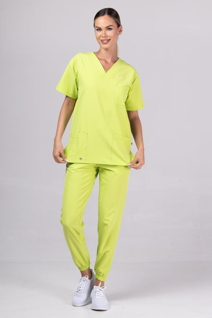 Costum Medical Premium TAG Stellar | Uniforma Medicala Unisex Poly Spandex | Green Apple