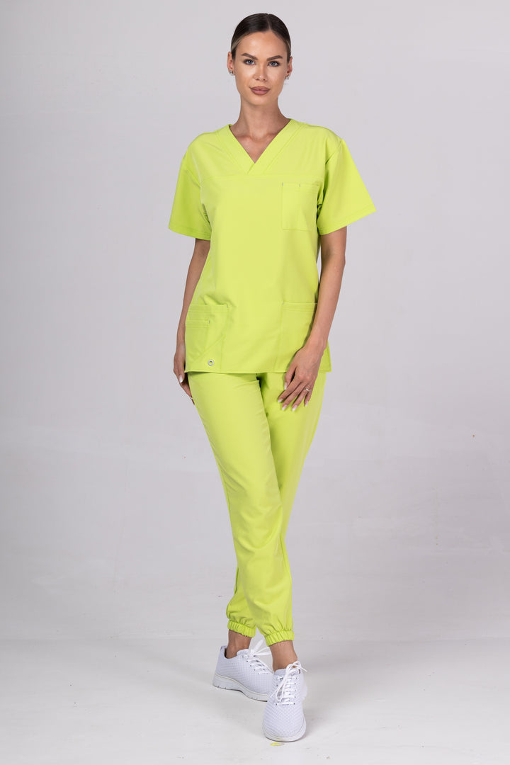 Costum Medical Premium TAG Stellar | Uniforma Medicala Unisex Poly Spandex | Green Apple