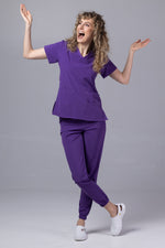 Încărcați imaginea în vizualizatorul Galerie, Costum Medical Premium TAG EVA | Uniforma Dama Poly Spandex | Velvet
