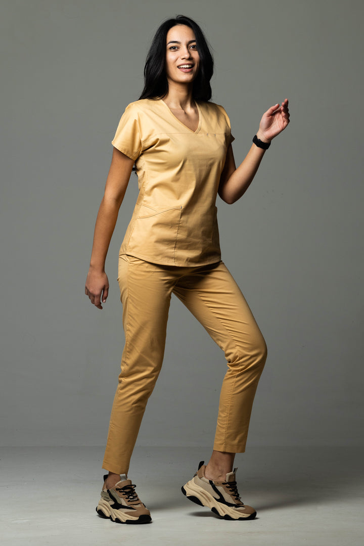 Costum Medical Premium TAG Ambra | Uniforma Medicala Feminina Cotton Stretch | Auriu