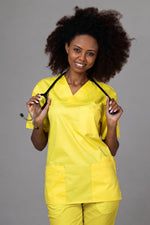 Încărcați imaginea în vizualizatorul Galerie, Costum Medical de dama TAG Premium Unisex | Uniforma Medicala Unisex Cotton Stretch | Galben