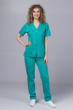 Încărcați imaginea în vizualizatorul Galerie, Costum Medical Premium TAG ZIP Confort | Uniforma Medicala Femei Bumbac | Verde Chirurgical