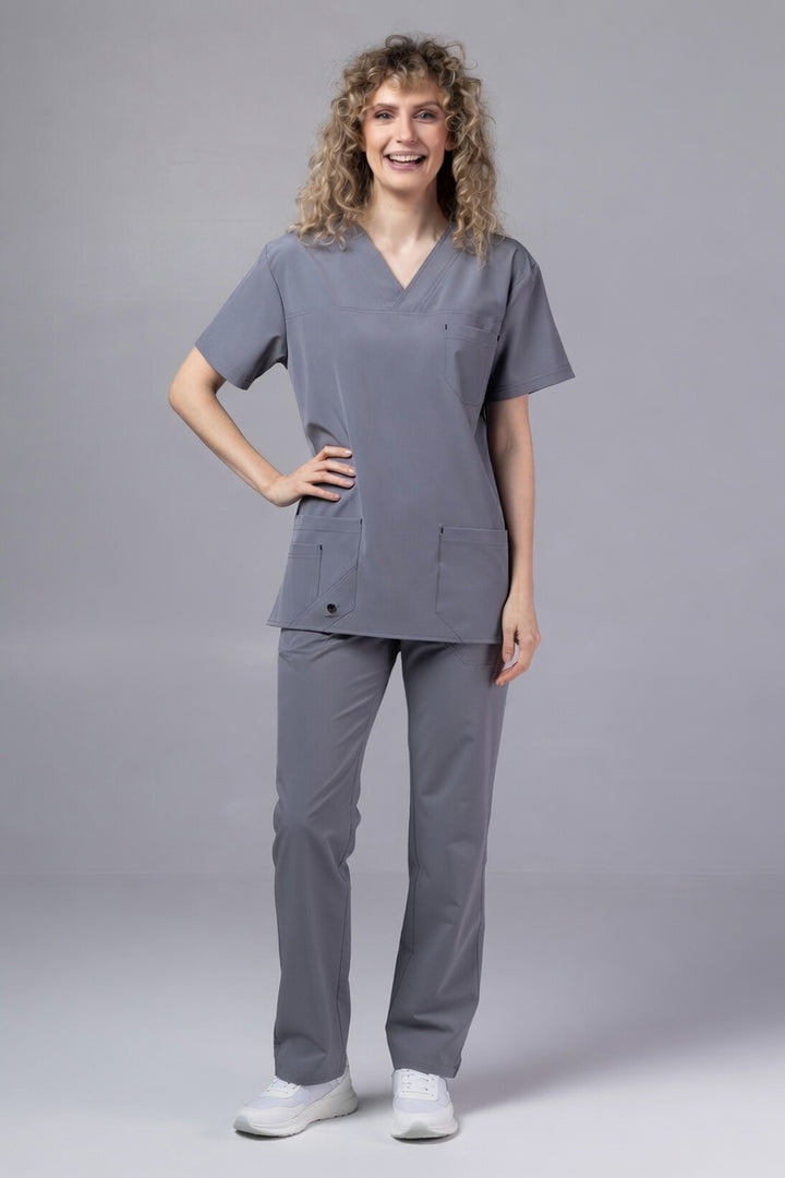 Costum Medical Premium TAG Stellar | Uniforma Medicala Unisex Poly Spandex | Gri