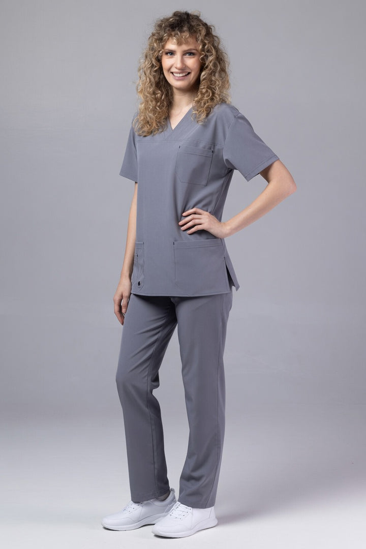 Costum Medical Premium TAG Stellar | Uniforma Medicala Unisex Poly Spandex | Gri