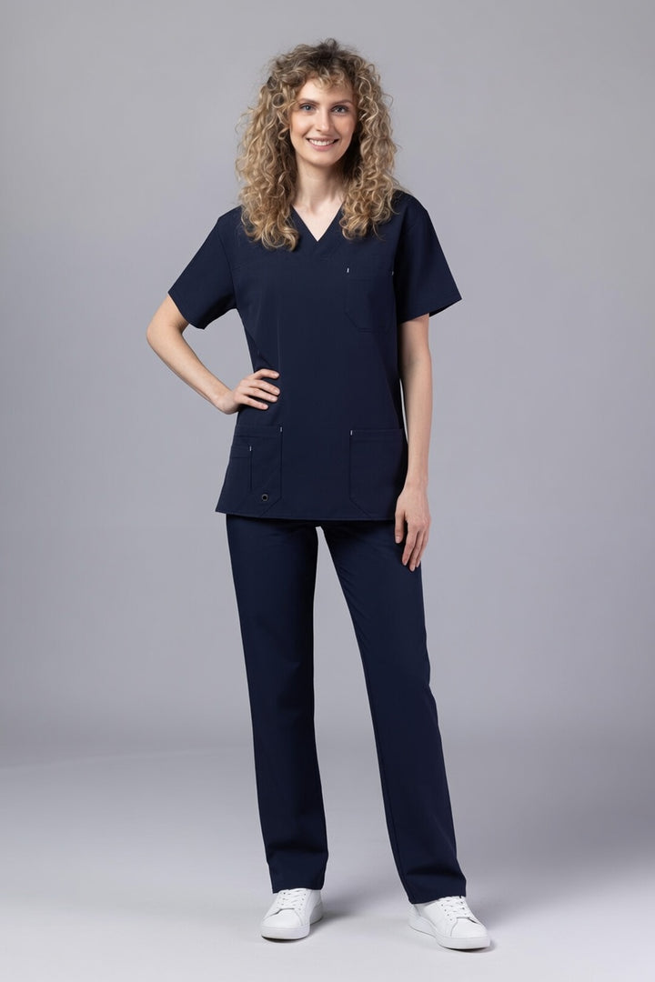 Costum Medical Premium TAG Stellar | Uniforma Medicala Unisex Poly Spandex | Bleumarin