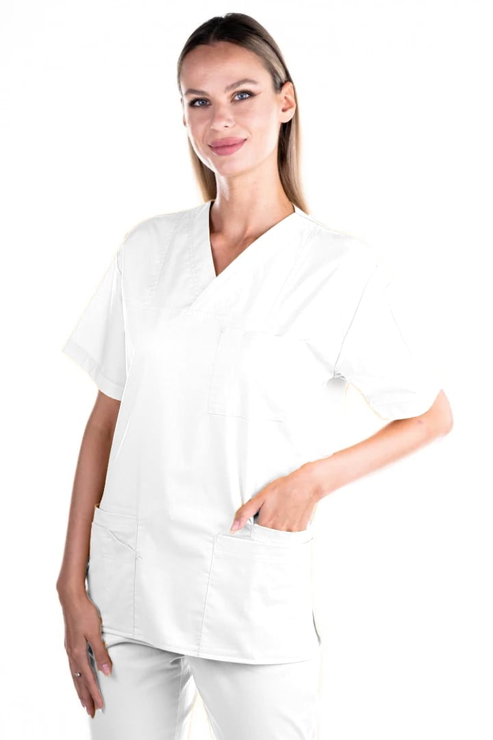 Bluza medicala de dama TAG Premium Cotton Stretch, Culoare Alb