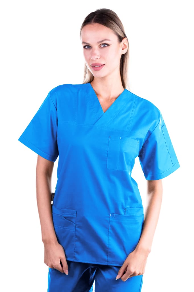 Bluza medicala de dama TAG Premium Cotton Stretch, Culoare Albastru Royal