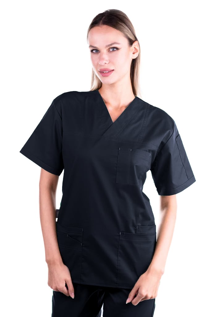 Bluza medicala de dama TAG Premium Cotton Stretch, Culoare Negru