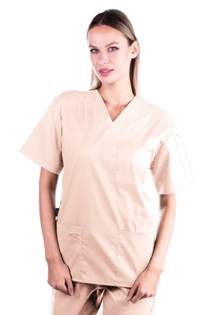 Bluza medicala de dama TAG Premium Cotton Stretch, Culoare Pudra