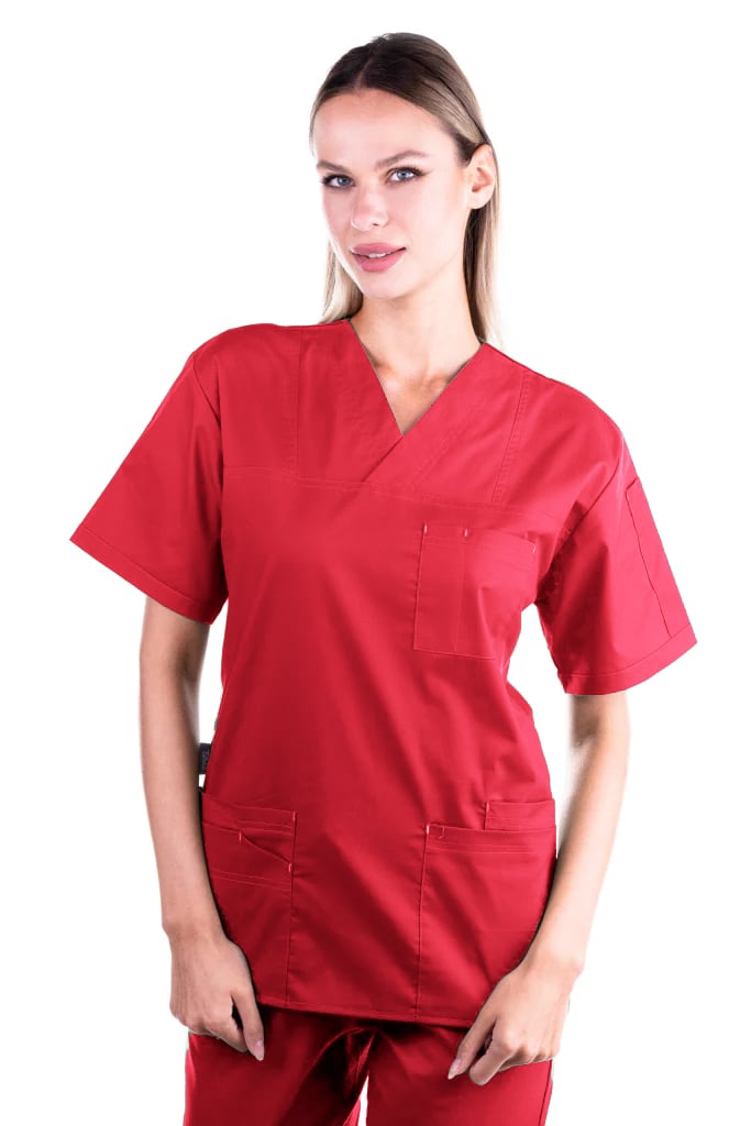 Bluza medicala de dama TAG Premium Cotton Stretch, Culoare Rosu