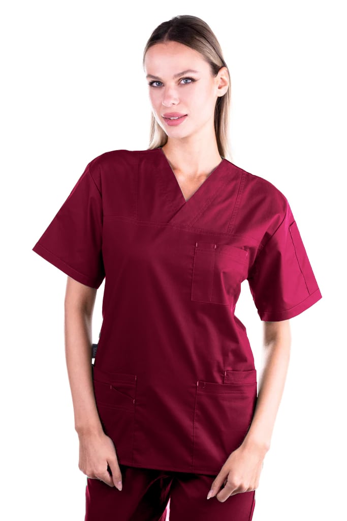 Bluza medicala de dama TAG Premium Cotton Stretch, Culoare Visiniu