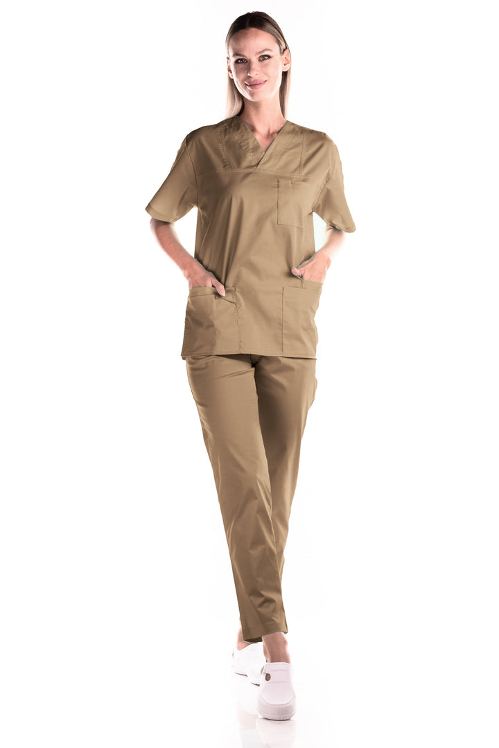 Uniforma medicala - Costum medical TAG Premium Cotton Stretch unisex - Cafeniu