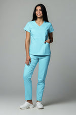 Încărcați imaginea în vizualizatorul Galerie, Costum Medical Premium TAG Ambra | Uniforma Medicala Feminina Cotton Stretch | Aqua