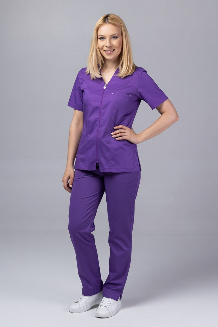 Costum Medical Premium TAG ZIP Confort | Uniforma Medicala Femei Bumbac | Velvet