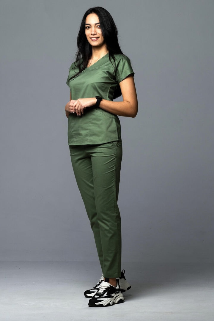 Costum Medical Premium TAG Ambra | Uniforma Medicala Feminina Cotton Stretch | Kaki